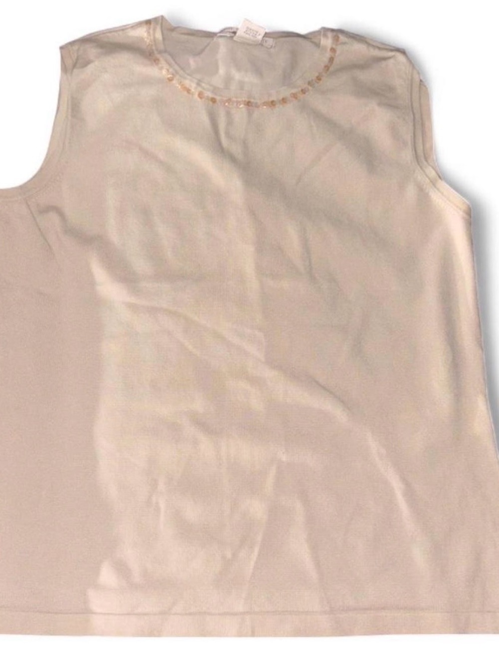 Petite Sophisticate Cream Sleeveless Beaded Neck Camisole